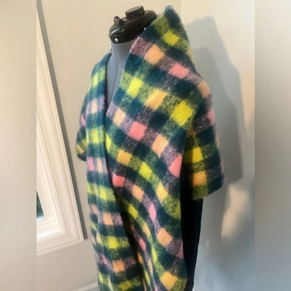 Natasha Multi Colored Plaid Blanket Scarf fringe Plaid Shawl Oversized NWT